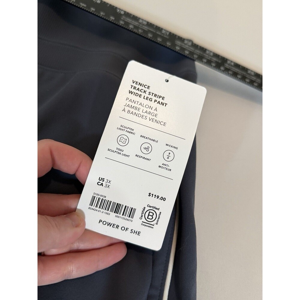 Athleta Venice Track Stripe Wide Leg Pants 3X Blue NWT SculptTek Cropped Plus - Picture 5 of 16